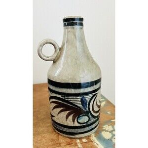 Tonala Mexican Folk Art Pottery Ceramic Boho Vase Loop Handle Signed Cat #368